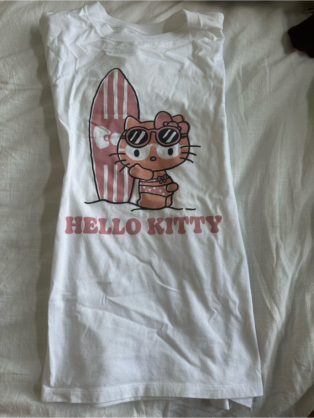 Sanrio Hello Kitty White Tee with Pink Surf Graphic